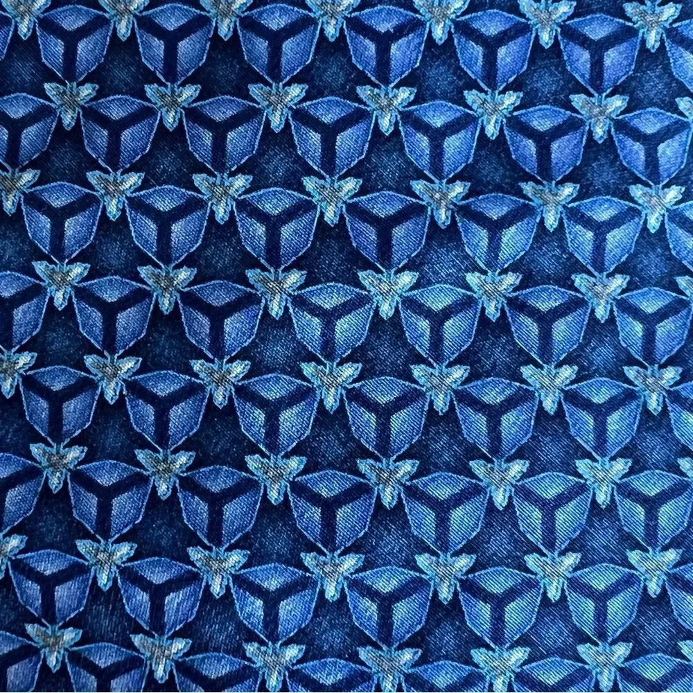 Oscar de la Renta 100% Silk Designer Tie Blue Geometric Retro Luxury‎ Necktie